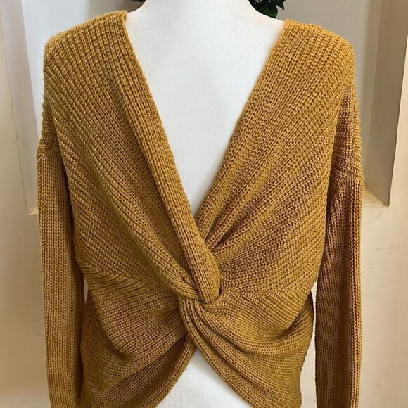 Women’s M mustard thick chunky twisted wrap back sweater - Picture 1 of 12